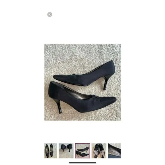 Ferragamo Size 8 Bow Front Pump Heels Black Pointed Toe Dressy Classic Old Money - Picture 3 of 16
